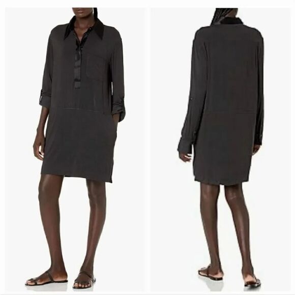 Equipment Revolve Mavea Silk and Modal Jersey Knit Dress in True Black Size S - Picture 2 of 11